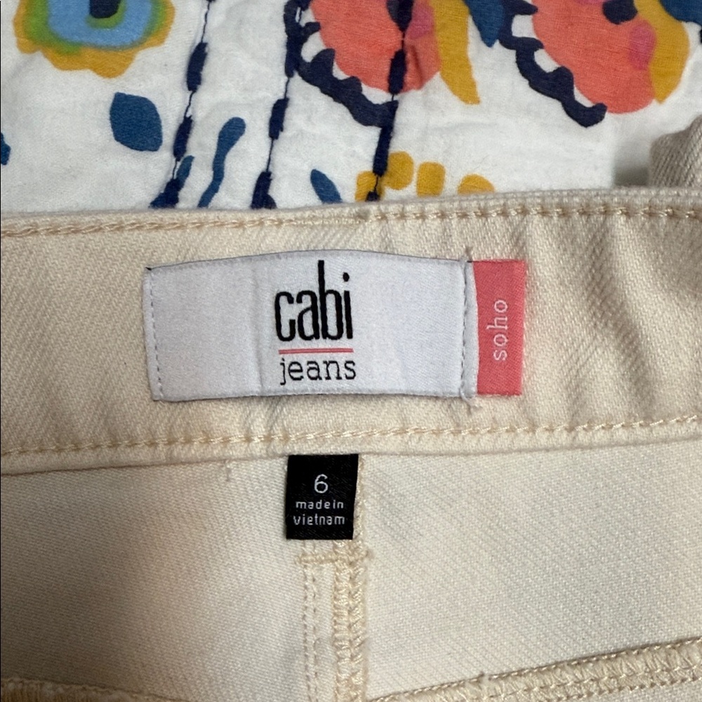 CAbi Women's Straight Leg Cream Jeans - Picture 2 of 5